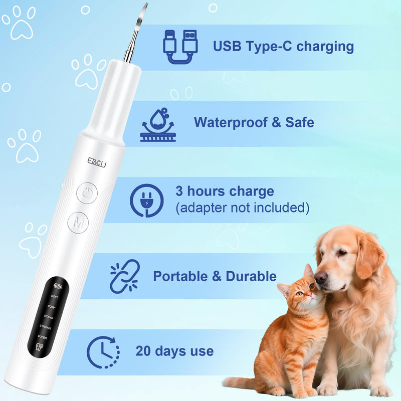 ETACCU Dog Plaque Remover for Teeth, Dog Plaque Remover Tool with LED Light, 5 Modes Teeth Cleaning Tools, Low Noise Pet Tooth Brushing Kit Dental Tools for Dog and Cat, White - PawsPlanet Australia