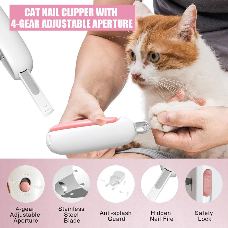 Cat Nail Clipper with Adjustable Aperture, Small Dog Nail Trimmer with 4 Gears & Nail File, Safe Pet Claw Clipper Grooming Tool to Avoid Over Cutting, Professional Pet Nail Cutter for Beginners (Pink) Pink - PawsPlanet Australia