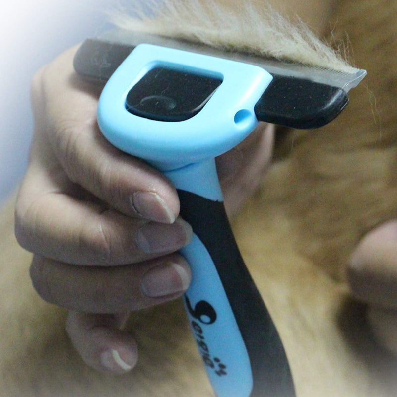 Effective Deshedding Brush and Large Dog Comb - Professional Grooming Tools for Dogs and Cats to Reduce Undercoat Shedding 4 Inch - PawsPlanet Australia