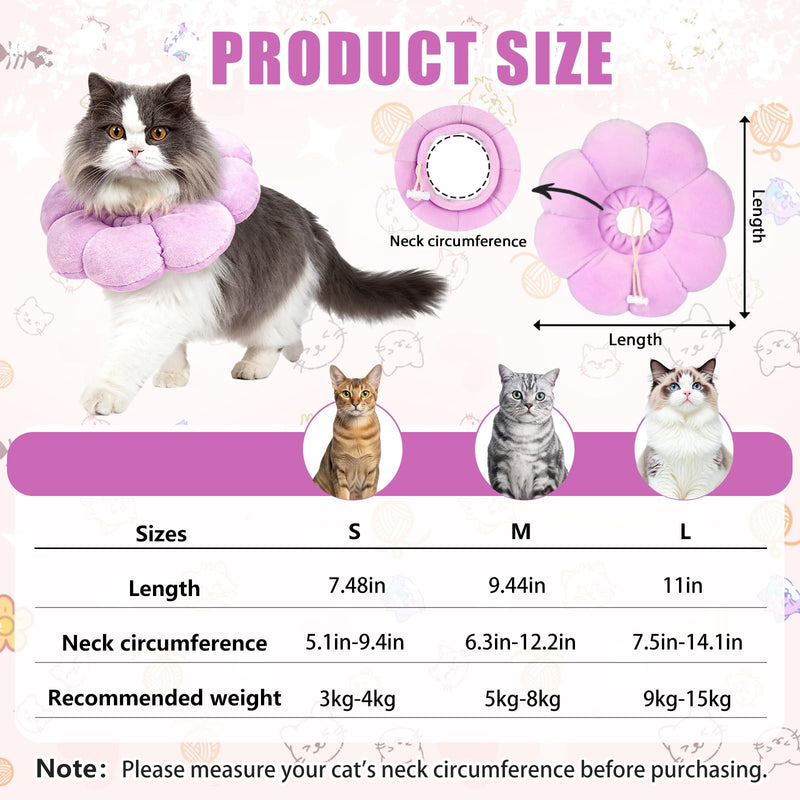 QKURT Cat Cone Collar Soft, Adjustable Pet Recovery Collar, Cute Sunflower Neck Cat Cones After Surgery, Prevent Licking Biting Protect Wounds for Puppies, Cats