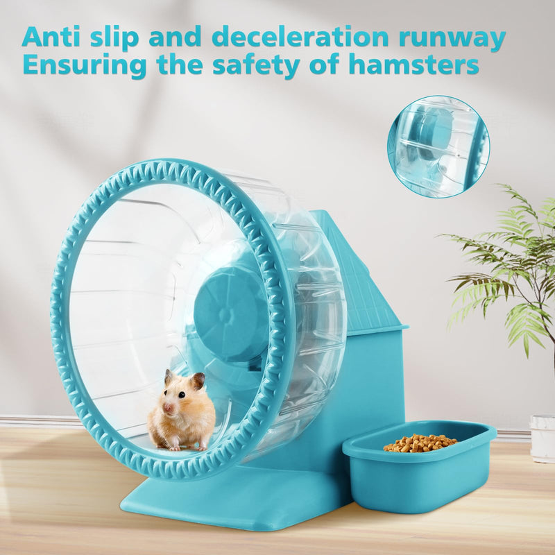 Silent Hamster Wheel 7Inch Multifunctional Hamster Wheel Quite Running Spinner Wheel Accessories with Food Bowl Water Bottle for Hamsters Dwarf Gerbil Hedgehog Chinchilla (Blue) Blue - PawsPlanet Australia
