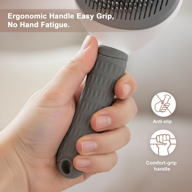 Pet Grooming Brush Universal Self Cleaning Slicker Brush for Dogs and Cats, Gentle Deshedding Tool for Long or Short Hair, Easy Clean Dog Brushes for Grooming, Gray