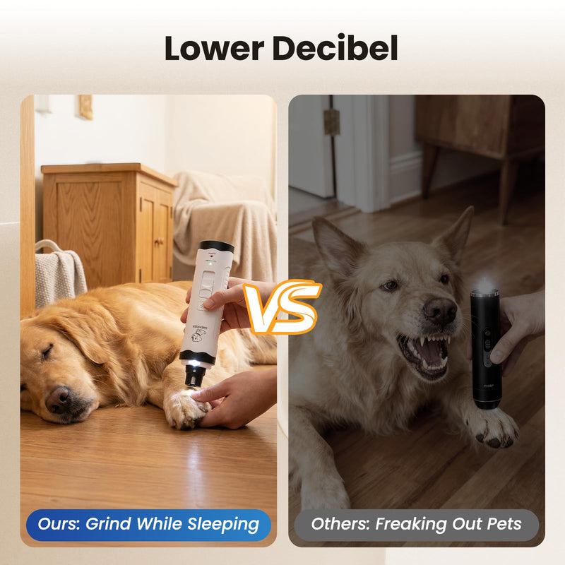 LED Pet Nail Grinder for Dogs and Cats, Rechargeable Electric Trimmer with 2 Grinding Wheels, Low Noise, White - PawsPlanet Australia