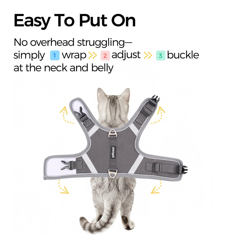 Cat Harness and Leash Escape Proof Kitten Harness Cat Leash for Walking Travel Service Cat Vest, Grey, Large