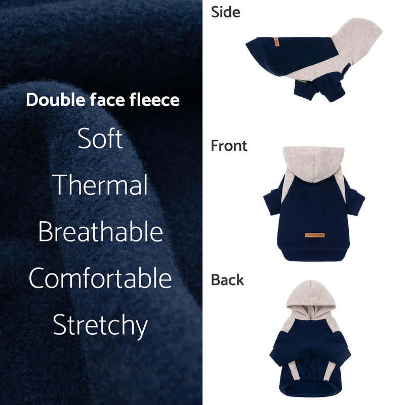 Fitwarm Color Block Dog Hoodie Sweater, Winter Clothes for Small Dogs Boy Girl, Lightweight Pet Sweatshirt, Midnight Blue, Beige, XL X-Large - PawsPlanet Australia