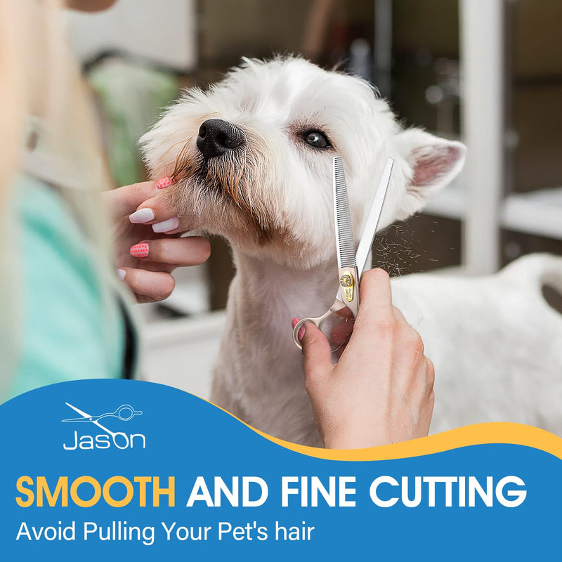 JASON 7.5" Dog Grooming Scissors - Professional Thinning Shear with 54 Teeth Japanese 440C Stainless Steel Blender Scissor for Dogs, Cats and Other Animals 7.5 Inch - PawsPlanet Australia