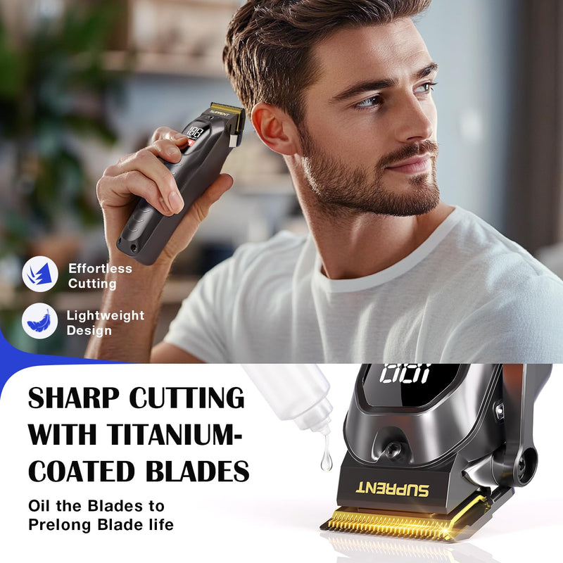 SUPRENT Hair Clippers Set for Men, Rechargeble USB-C Hair Trimmer for Professionals & Homecuts, LED Display (Black) Black