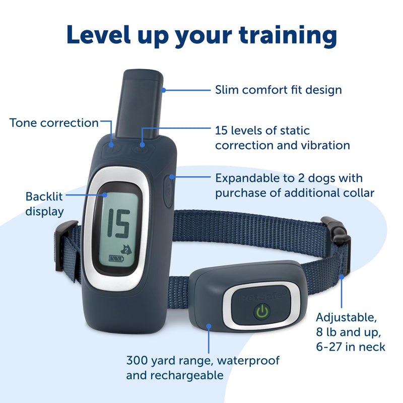 PetSafe 300 Yard Remote Training Collar – Choose from Tone, Vibration, or 15 Levels of Static Stimulation – Medium Range Option for Training Off Leash Dogs – Waterproof and Durable – Rechargeable 1 Dog For Medium/Large Dogs - PawsPlanet Australia