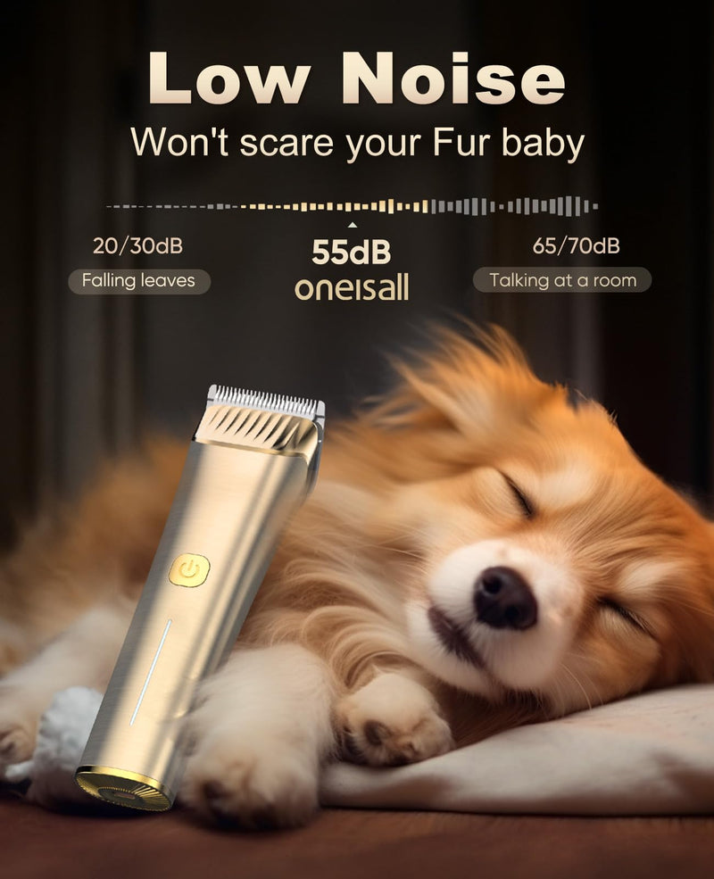 oneisall Dog Clippers for Grooming for Heavy Thick Coat, 2 Speed Low Noise Dog Grooming Kit Rechargeable Cordless Dog Trimmers with Metal Blade for Dogs,Pets - PawsPlanet Australia