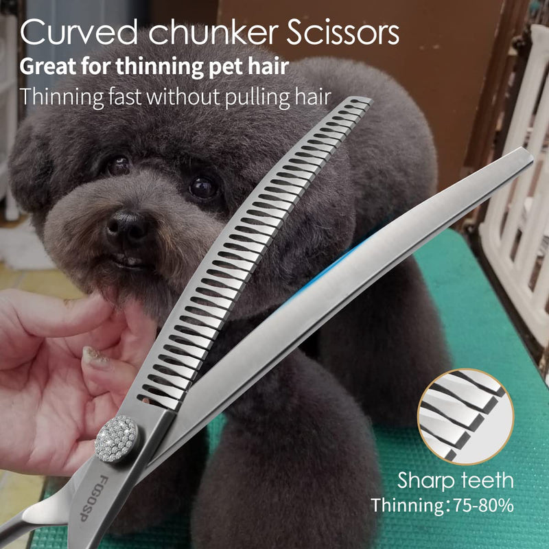 7.5'' Curved Chunkers Shears for Dog Grooming Professional Magic Dog Grooming Scissors with Big Artificial Diamonds 35 Teeth for Large Dog(7.5 in, Curved Chunkers) 7.5 inch - PawsPlanet Australia