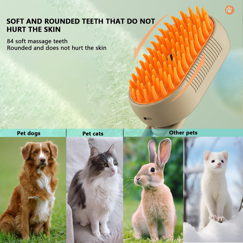 Cat Steam Brush, 3 in 1 Pet Steam Cats Brushes Rechargeable Anti-Static Grooming Brushe, Vibration Massage Cleaning Shedding & Combing Multifunctional Hair Removal Comb for Cats Dog (White) White - PawsPlanet Australia