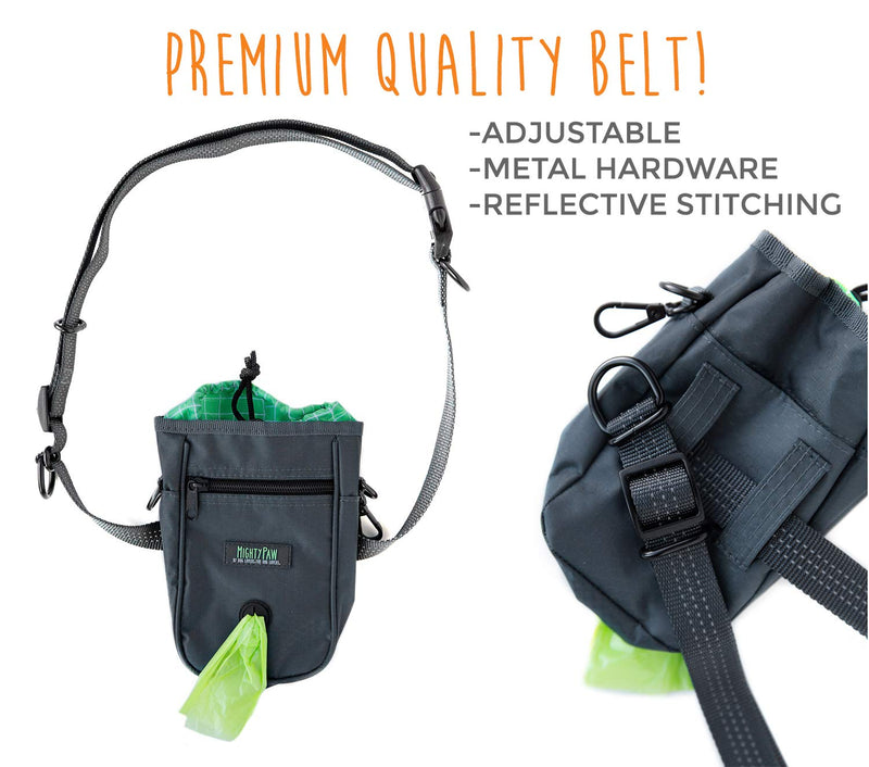 Mighty Paw Dog Treat Bag - Drawstring Closure Pouch - Includes Carabiner Hook and Pick-up Bags - Paw Treat Bag - Training Treat Pouch - Dog Paw - Pet Treat Pouch - Training Treat Bag - (Grey/Green) - PawsPlanet Australia