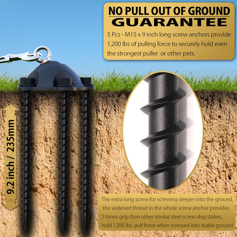 360° Swivel Dog Tie Out Anchor Stake with 5 Screw Anchors - Holds 1200lbs, Great for Dogs Up to 150lbs - Yard Leash and Anchor with Lifetime Replacement stake without cable - PawsPlanet Australia