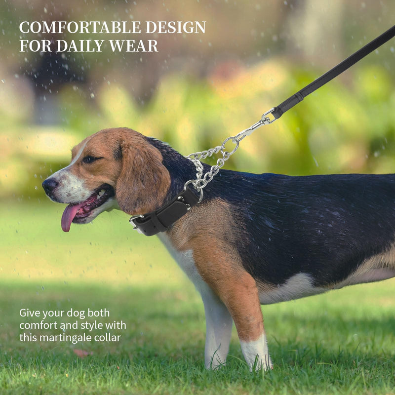 Leather Martingale Dog Collar No Pull Design Limited Stainless Steel Chain Cinch Training Dog Collar Adjustable Training No Slip Dog Collar for Large Dogs(Black Neck 15"-19.7") Black Large( Neck 15"-19.7", Width 1") - PawsPlanet Australia