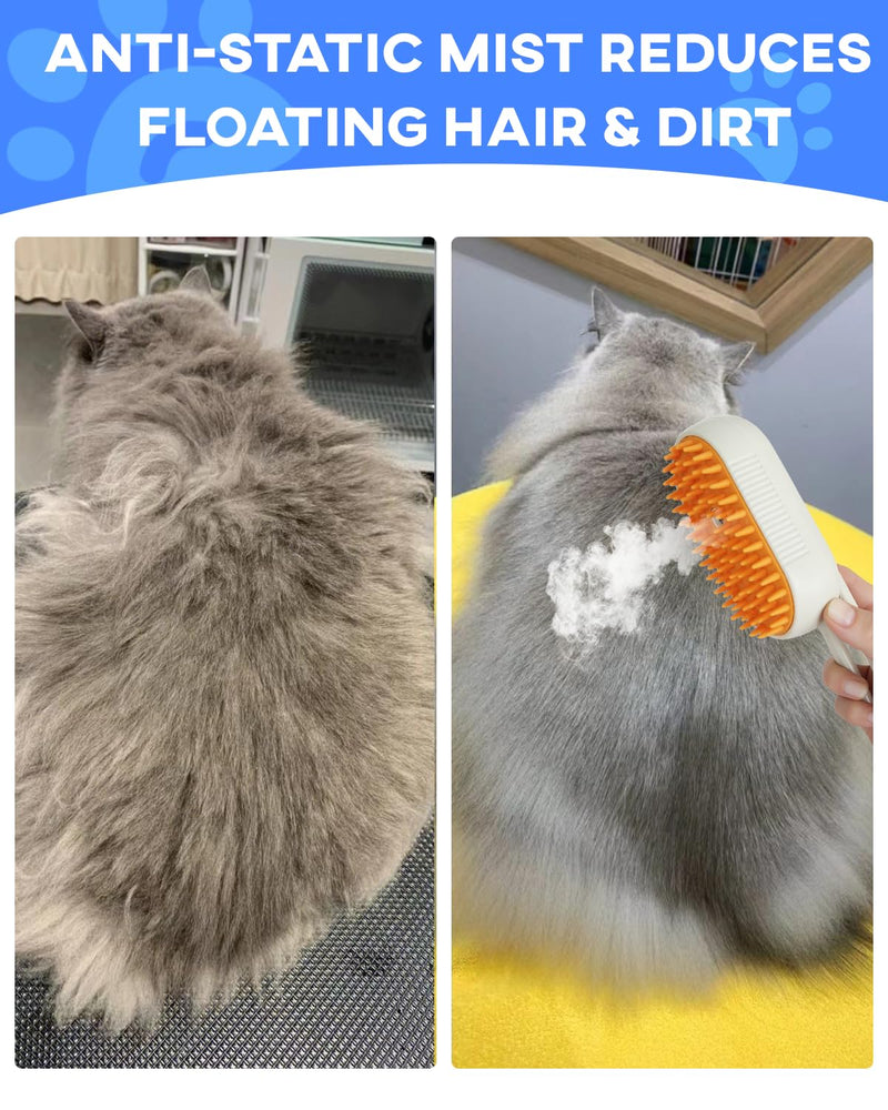 Luxelle Cat Steam Brush for Shedding – 4 in 1 Orange Pet Grooming Brush with Spray, Hair Removal, Massage & Cleaning – Anti-Static Defur Comb for Long & Short Haired Cats and Dogs - PawsPlanet Australia