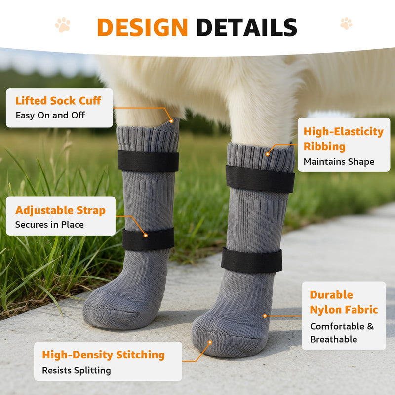 LOOBANI Dog Socks for Outside to Prevent Licking Paws, Dog Socks for Winter Hot Pavement, Dog Booties for Small Medium Large Senior Dogs, Dog Boots & Paw Protectors with Straps Gray M