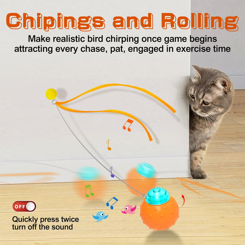 Interactive Cat Toy Ball, Touch Activated Cat Toys for Indoor Cats with Chirping Bird, Automatic Rolling Ball, Rechargeable Self Play Cat Toys Yellow - PawsPlanet Australia