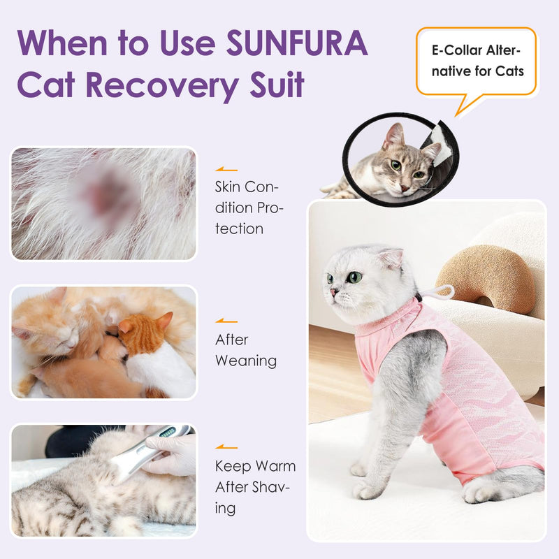 SUNFURA Breathable Cat Recovery Suit - Anti Licking Cat Surgery Suit Female Cat Onesie for Cats After Surgery Kitten Surgical Spay Suit Pet Body Suit Post Surgery E Collar Cone Alternative Pink M Medium