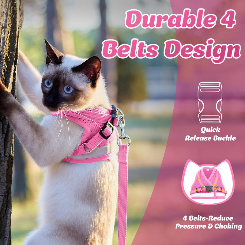 Supet Cat Harness and Leash Set - Soft Mesh Adjustable Cat Vest Harness with Reflective Strap for Walking Cat and Puppy Rabbit L (Chest: 15.0" - 17.0") Pink - PawsPlanet Australia