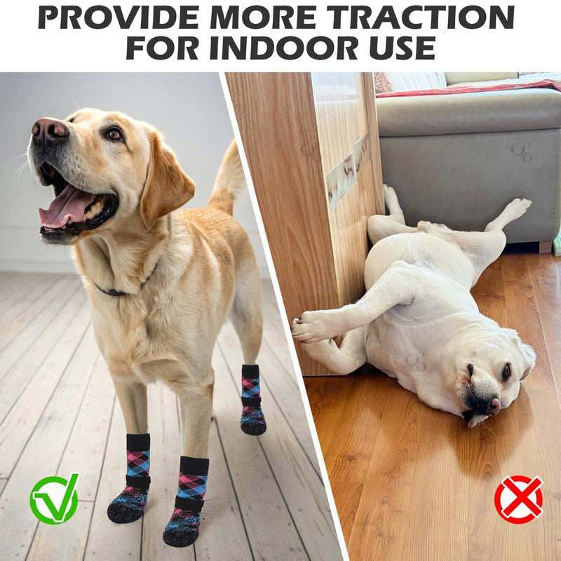 EXPAWLORER Dog Socks for Cold Winter Snow to Prevent Licking Paws, Anti Slip Doggie Booties Grippy Shoes for Hardwood Floors, Boots & Paw Protectors for Small Medium Large Senior Dogs Pink Blue M Pink&Blue - PawsPlanet Australia