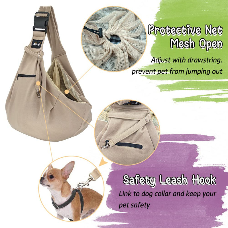 NATUYA Pet Dog Sling Carrier - Dog Sling with Net Bag for Carrier Dogs Cats-Hands Free Pet Bag-Buckle net Pocket pet Bag (Khaki) Khaki - PawsPlanet Australia