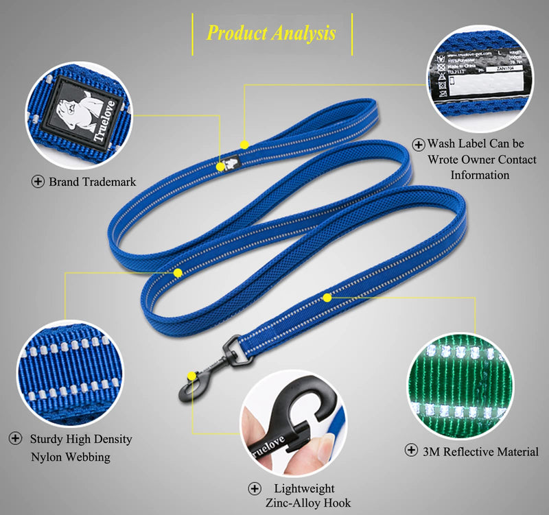 Truelove Reflective Dog Leash Puppy Walking Lead, Padded Pet Chain Rope Length 110cm Truelove TLL2111 Large Neon Yellow - PawsPlanet Australia