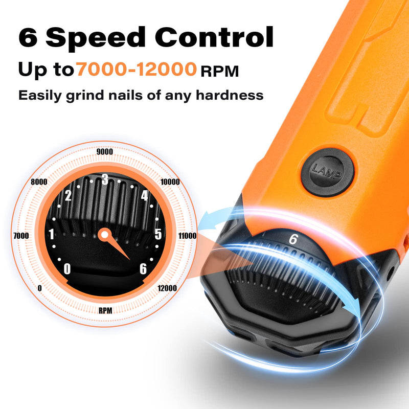 Casfuy 6-Speed Dog Nail Grinder - Newest Enhanced Pet Nail Grinder Super Quiet Rechargeable Electric Dog Nail Trimmer Painless Paws Grooming & Smoothing Tool for Large Medium Small Dogs (Orange) C-Orange - PawsPlanet Australia