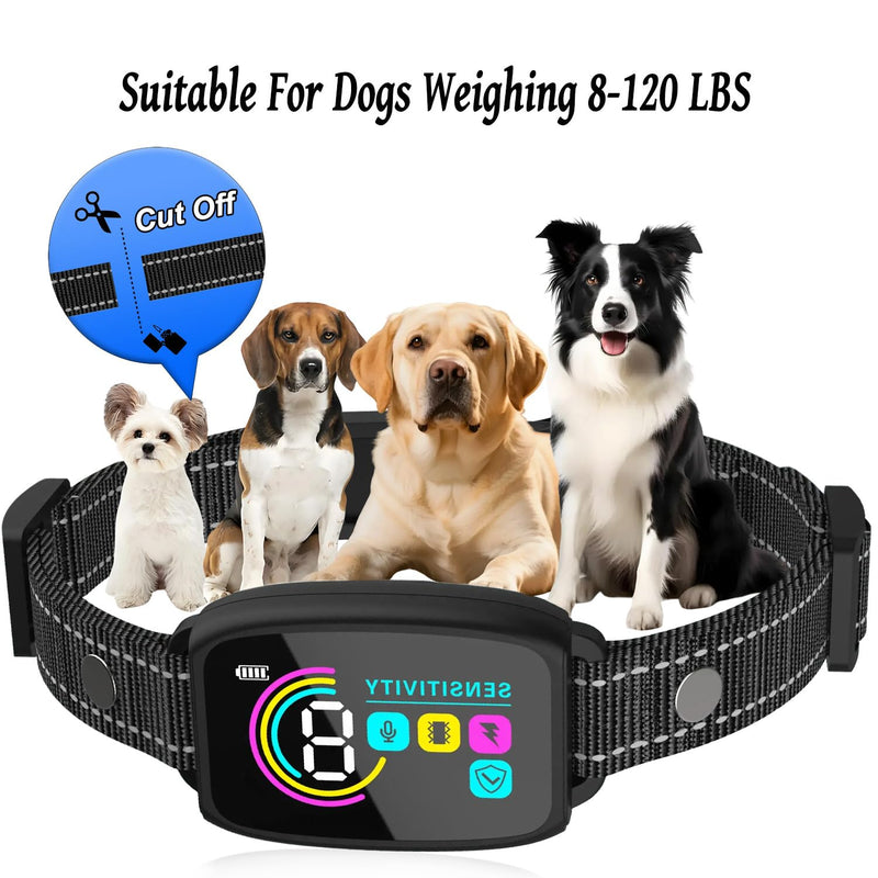 Auto Anti Barking Collar for All Dogs Beep/Vibration/E-Shock, 8 Leves Sensitivity Sound Smart Detection Smart Stop Barking Dog Collar Rechargeable IP67 Waterproof - PawsPlanet Australia