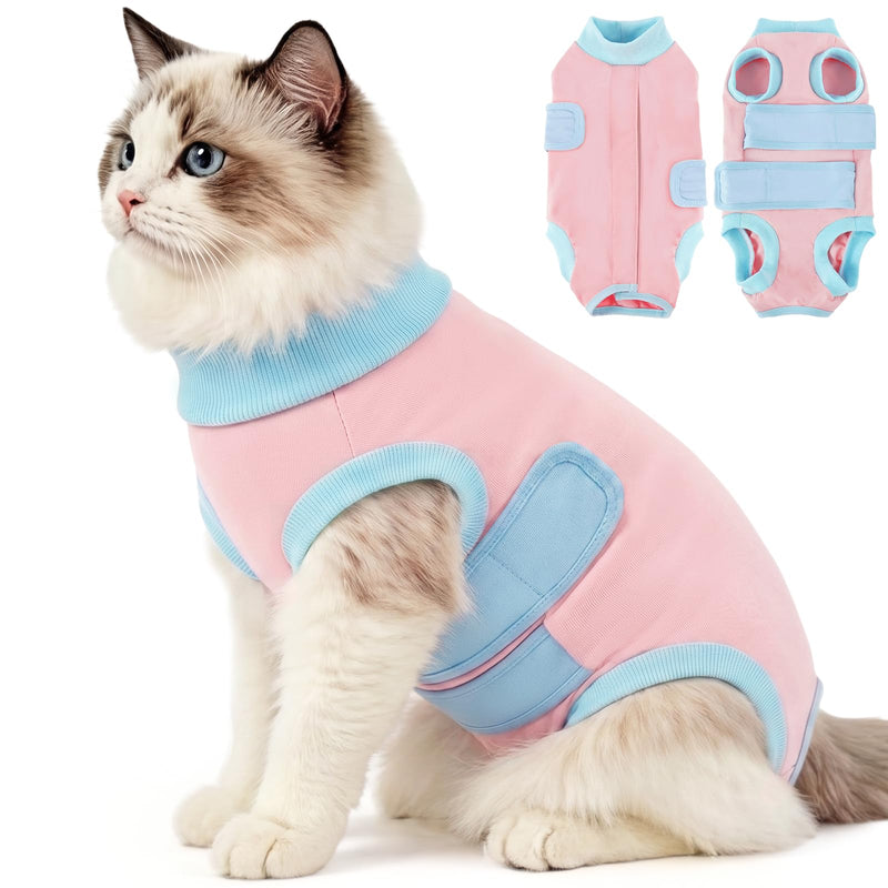 Kuoser Scratch Resistant Cat Clothes, Cats Surgery Recovery Suits Female Male Cat Onesie Anxiety Vest Cone of Shame Alternative Anti Licking, Pink S Small(chest:11.8'')