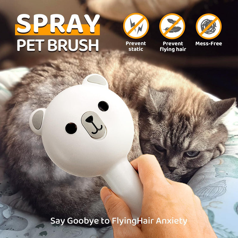 Cat Steam Brush, Self Cleaning Pet Spray Hair Removal Comb with Release Button, 3 In 1 Cat Brush for Indoor Cats for Shedding, Waterproof Pet Grooming Brushes for Long Short Haired Dogs Cats White - PawsPlanet Australia