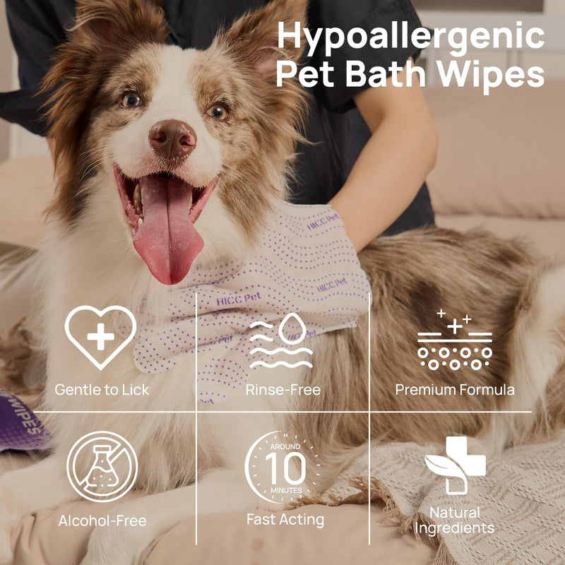 HICC PET Glove Wipes Pro – Pet Cleaning Gloves for Dogs & Cats – Infused with Coconut Oil & Plant Extracts – Hypoallergenic, Gentle, Spa-Like Care at Home Coconut Scent 20 Pcs - PawsPlanet Australia