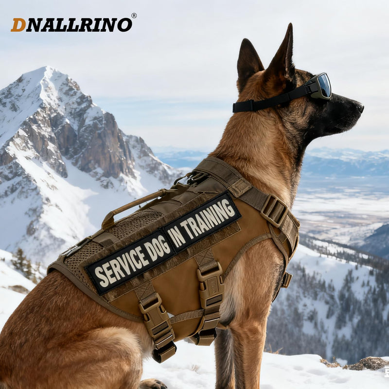 Tactical Dog Harness for Large Dogs, Breathable Air Mesh Dog Vest Harness, Service Dog Vest with Double Handles, No Pull Military Molle Vests for Walking Hiking Training Army Brown XL - PawsPlanet Australia