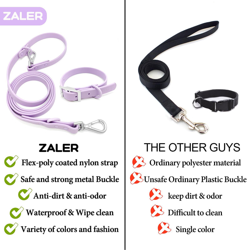 ZALER Dog Collar and Leash Set, Waterproof Adjustable Odor Proof Pet Collars Leashes Easy to Clean, 6FT Dog Leash with 2 Hooks for Large, Medium Small Dogs (S, Purple) Lilac Purple S(Collar:8.6''-12.6''; Leash:6ft) - PawsPlanet Australia
