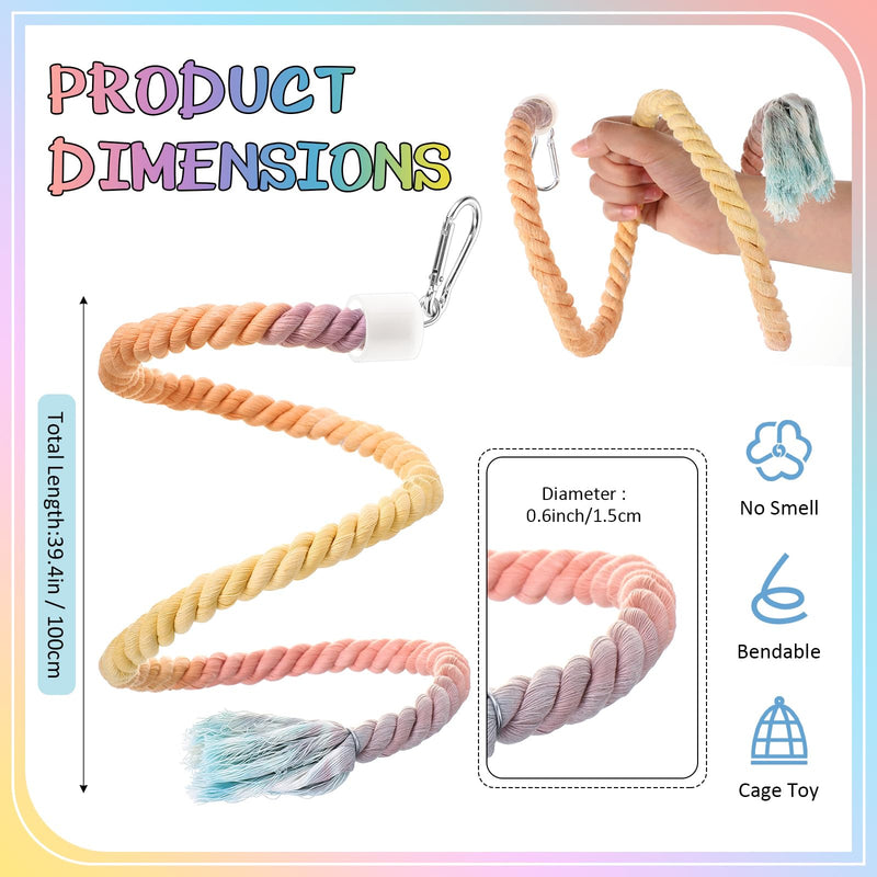 2 Pcs Gradient Bird Rope Perches Birdcage Swing Toy for Parrots Birdcage Cotton Swing Climbing Rope Standing Bungee Toy Accessory for Parrots, Cockatiel, Parakeet, Lovebird, Budgie(39.4'') 39.4'' - PawsPlanet Australia