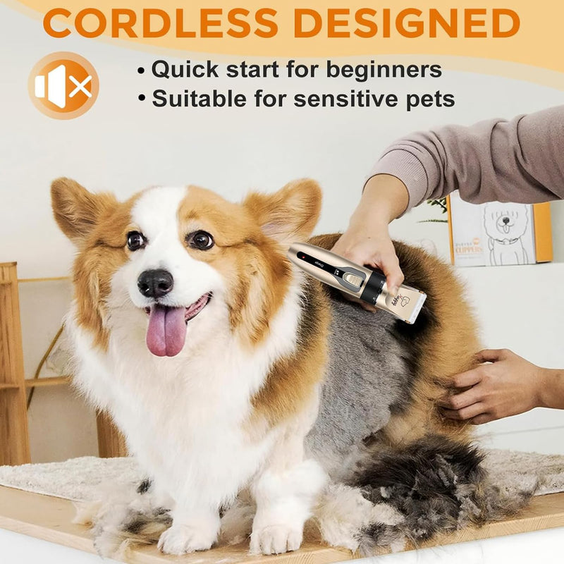 Professional Dog Grooming Clippers for Thick Hair - Low Noise, Rechargeable, Cordless Trimmer with Detachable Metal Blade