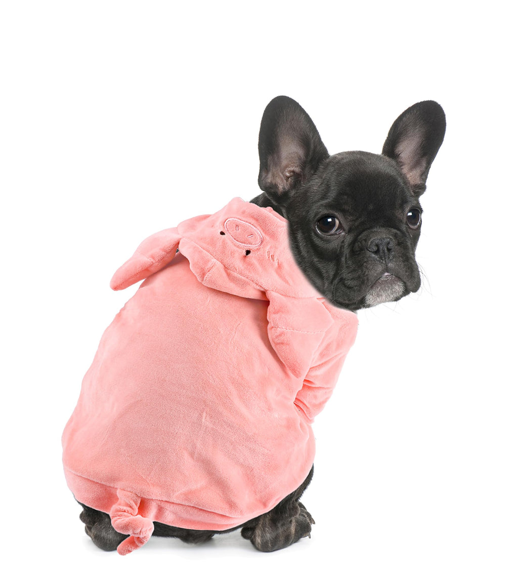 DELIFUR Dog Halloween Pig Costume - French Bulldog Adorable Pig Holiday Outfit Cute Hoodie Halloween Cosplay Costume Animal for Small and Medium Dog (Back: 19.5") Back: 19.5"