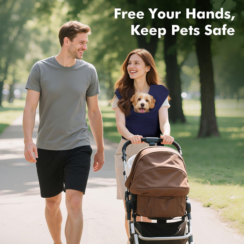 Pawaboo Pet Sling Carrier, Hands Free Dog Carrier Sling for Small Dogs and Cats, Puppy Kitten Pouch Soft Cotton Front Facing Cat Carriers Papoose, Reduce Back Neck Pain, Navy Blue A-Navy Blue - PawsPlanet Australia
