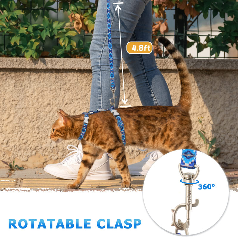 Supet Cat Harness and Leash Escape Proof, Adjustable Cat Leash and Harness Set for Walking, Lightweight Cat Harness for Large Small Kittens Blue M (neck:8-12", chest: 11-19")