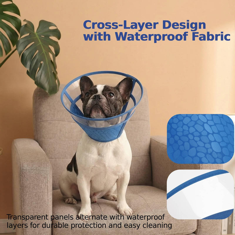 Dog Cone Collar, Protective Buster Collars for Dogs, Transparent Cone for Dogs Prevent Licking, Adjustable Pet Recovery Collar after Surgery, Foldable Medical Cones, Navy Blue XL