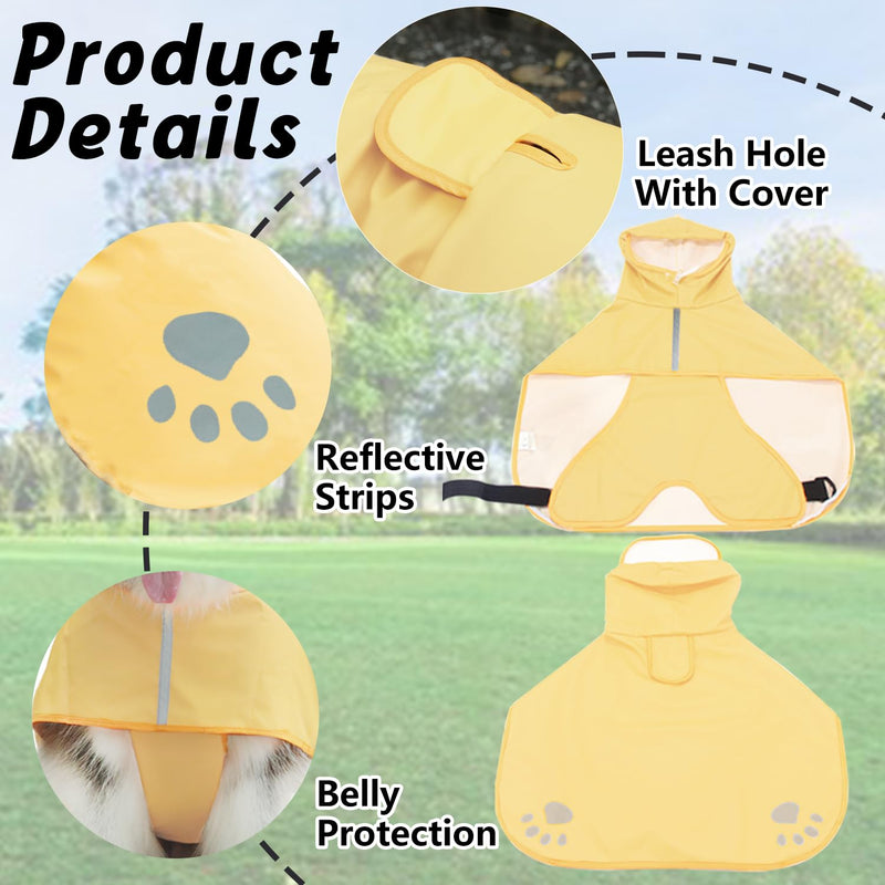 Dog Raincoat Hooded Slicker Poncho - Reflective Lightweight Pet Rain Jacket Coat,Dog Waterproof Raincoat with Adjustable Belly Strap for Small,Medium, Large Dogs Light Yellow