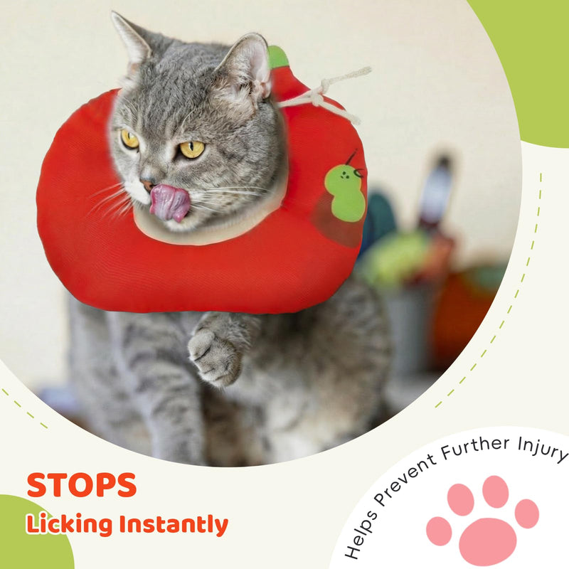 Cat Cone Collar Soft, Lightweight Cat Doughnut Collar after Surgery, Neck Wound Protection, Cute Apple-Shaped Cones to Stop Scratching, Waterproof Kitten Neck Brace to Anti-Licking, Red M Apple Red
