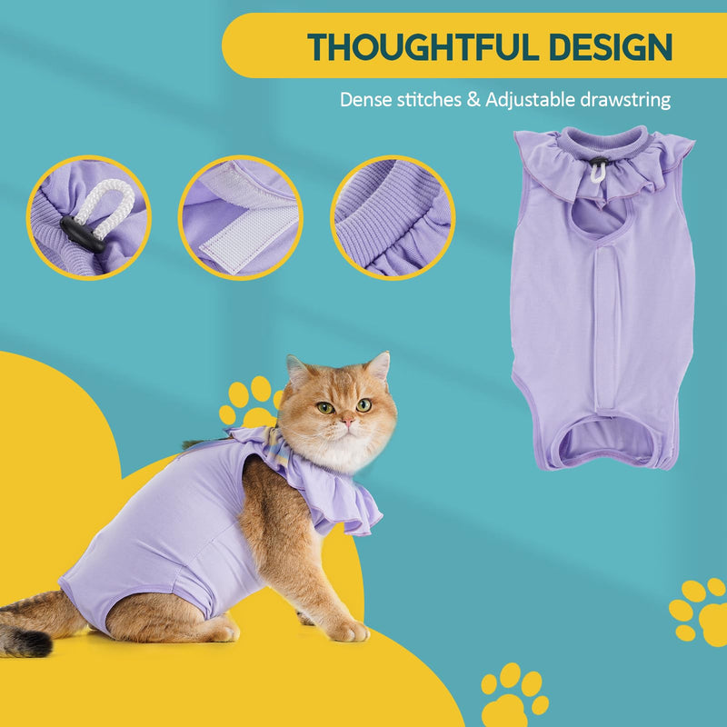Avont Cat Recovery Suit - Kitten Onesie for Cats After Surgery, Cone of Shame Alternative Surgical Spay Suit with Ruffles for Female Cat, Post-Surgery or Skin Diseases Protection -Lilac (M) Purple Medium - PawsPlanet Australia