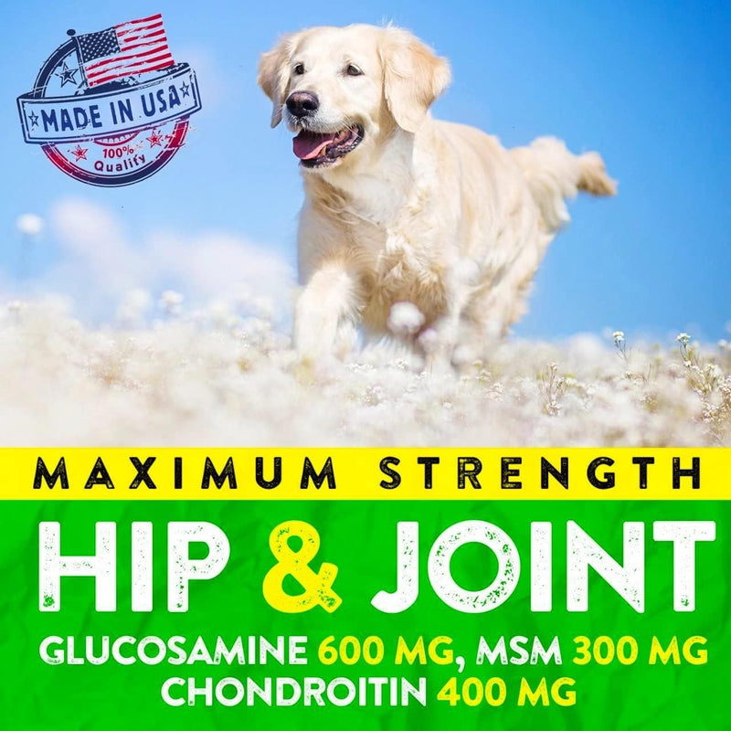 FURALAND Hip & Joint Supplement for Dogs - Glucosamine, Chondroitin, MSM, Hemp Oil - Formulated by Veterinarians - USA Made