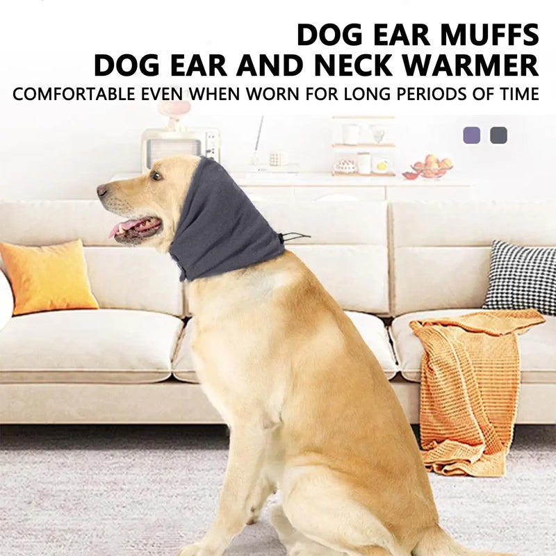 Dog Snood Earmuffs Calming Hood Neck and Ears Warmer Comfort Adjustable Noise Reducing Dog Warmer Ear Protectors Covers for Anxiety Relief (Gray, M) Gray