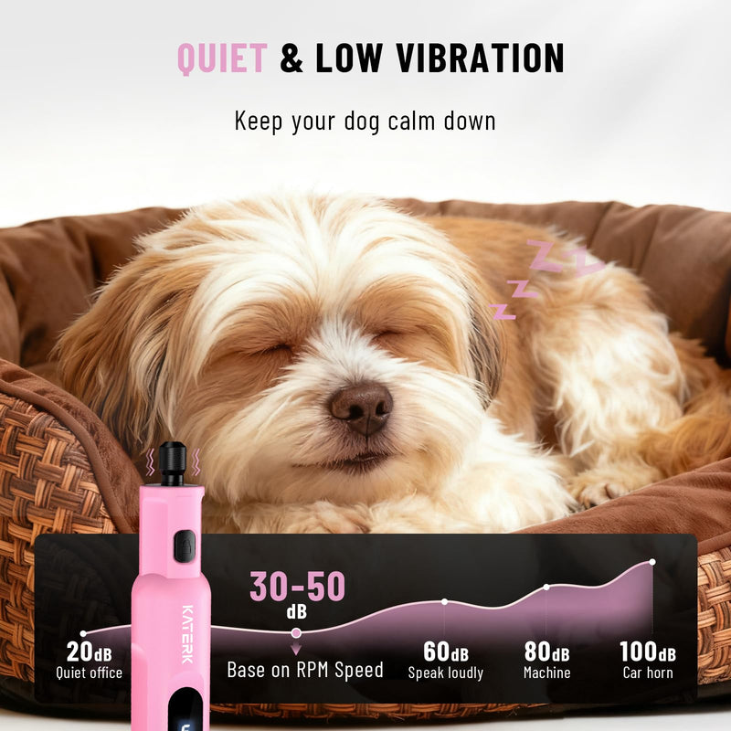 Katerk Pet Dog Nail Grinder - 5 Speed Quiet Electric Dog Nail Trimmer with 360°LED Light, 2500mAh Rechargeable, 32PCS Cordless Rotary Tool for Small Medium Large Dogs & DIY Sanding, Carving (Pink) Pink - PawsPlanet Australia