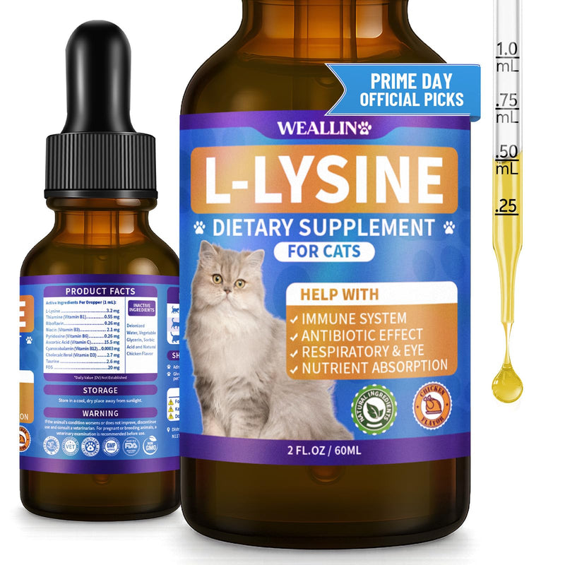 WEALLIN L-lysine Supplement for Cats, Immune Support for Cats, Support for Feline Respiratory, Sneezing, Runny Nose, Eye Function, Helps Strengthen Natural Defenses, Chicken Flavor (1PC) 1PC