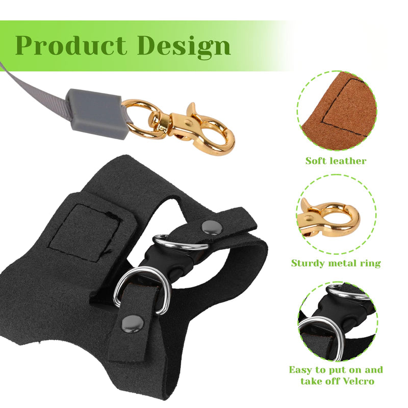 3 Pack Bearded Dragon Harness and Leash Set, Bearded Dragon Leash, Soft Leather Harness with 6.56FT/2M Retractable Leash, Small Animal Easy Walk Harness for Ferret, Rabbit, Hamster, Lizard (Black) Black - PawsPlanet Australia