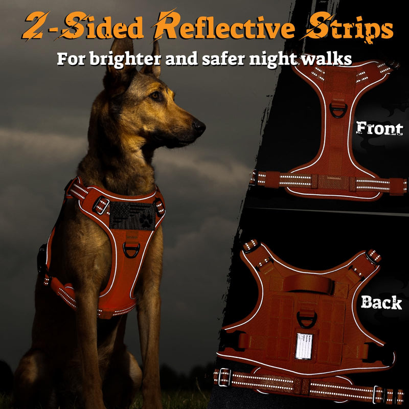 rabbitgoo Dog Harness for Large Dogs No Pull, Tactical Service Pet Vest with Molle and Control Handle, Adjustable and Reflective Military Harness for Easy Walking and Training, Orange, XL X-Large - PawsPlanet Australia
