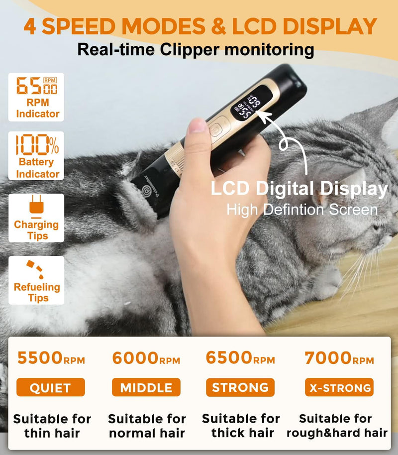 Dog Clippers for Grooming, 4-Speed & LCD Dog Grooming Kit, Rechargeable for Dogs and Cats with Thick Coats - Low Noise & Low Vibration, Include a Metal Blade for Paw Trimming(C95Pro Plus) C95Pro Plus - PawsPlanet Australia