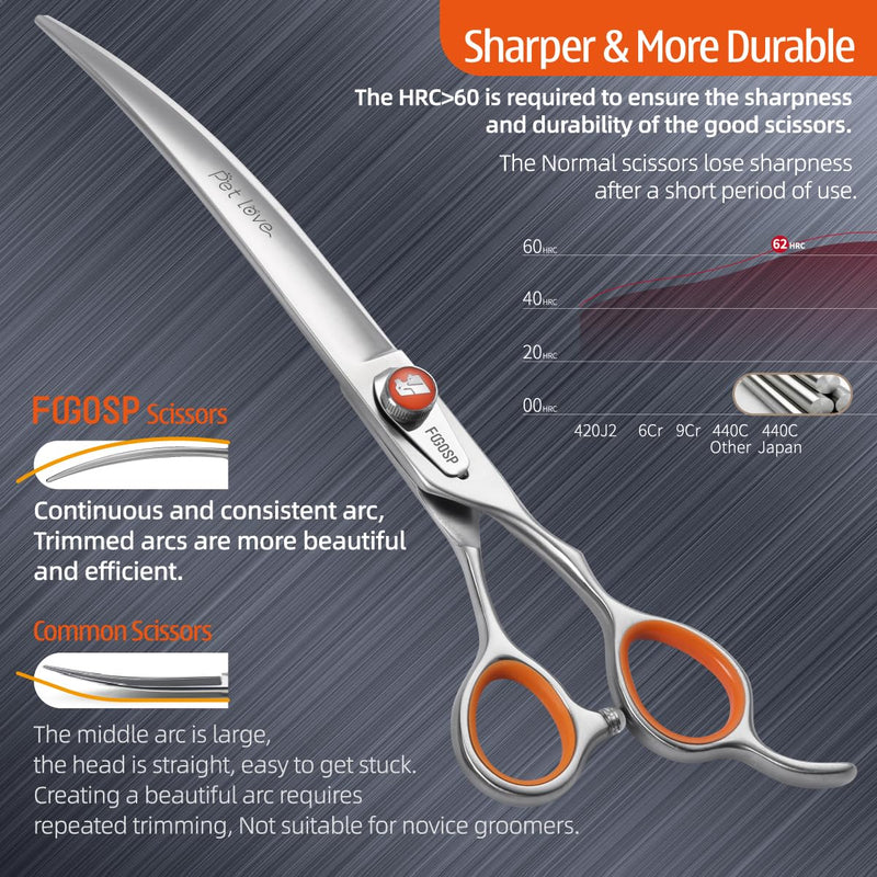 Professional Curved Grooming Scissors for Dogs 8 inch 30 Degree Long Downward Curved Grooming Shears for Poodles Large Dog Pet Japan 440C Super Sharp and Durable Curved Shears - PawsPlanet Australia